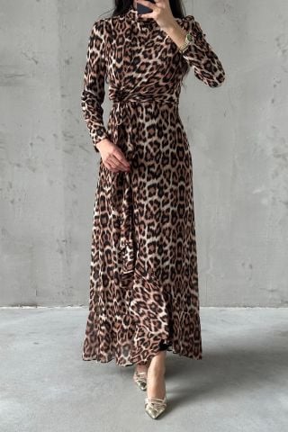 Patterned Fish Model Satin Hijab Evening Dress