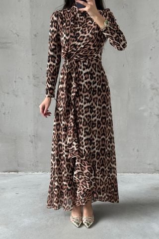 Patterned Fish Model Satin Hijab Evening Dress