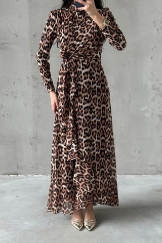 Patterned Fish Model Satin Hijab Evening Dress