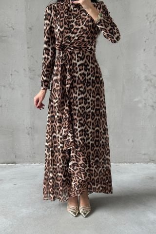 Patterned Fish Model Satin Hijab Evening Dress