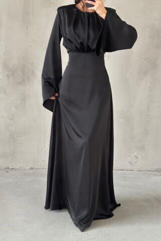 Miralya Saten Tesettür Abiye Siyah