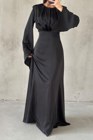 Miralya Saten Tesettür Abiye Siyah