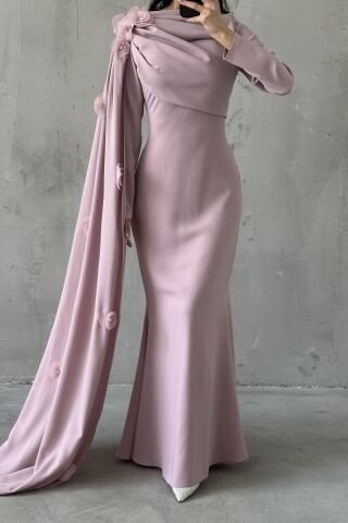 Elvan Hijab Evening Dress Powder Pink