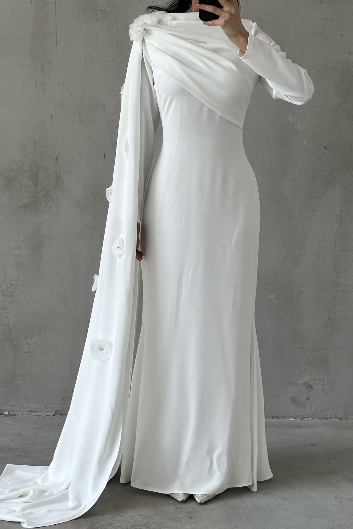 Elvan Hijab Evening Dress White