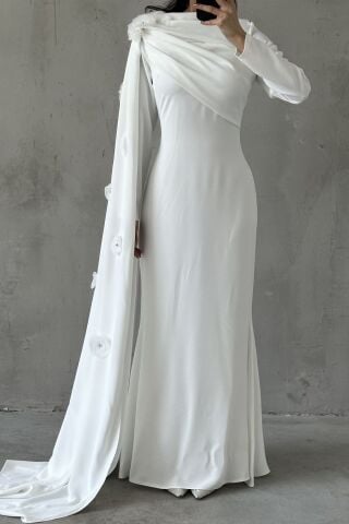 Elvan Tesettür Abiye Beyaz