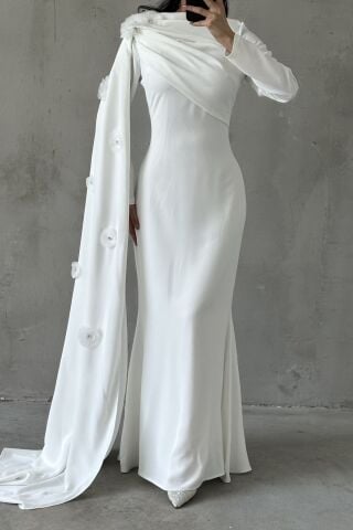 Elvan Hijab Evening Dress White