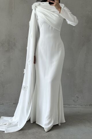 Elvan Hijab Evening Dress White