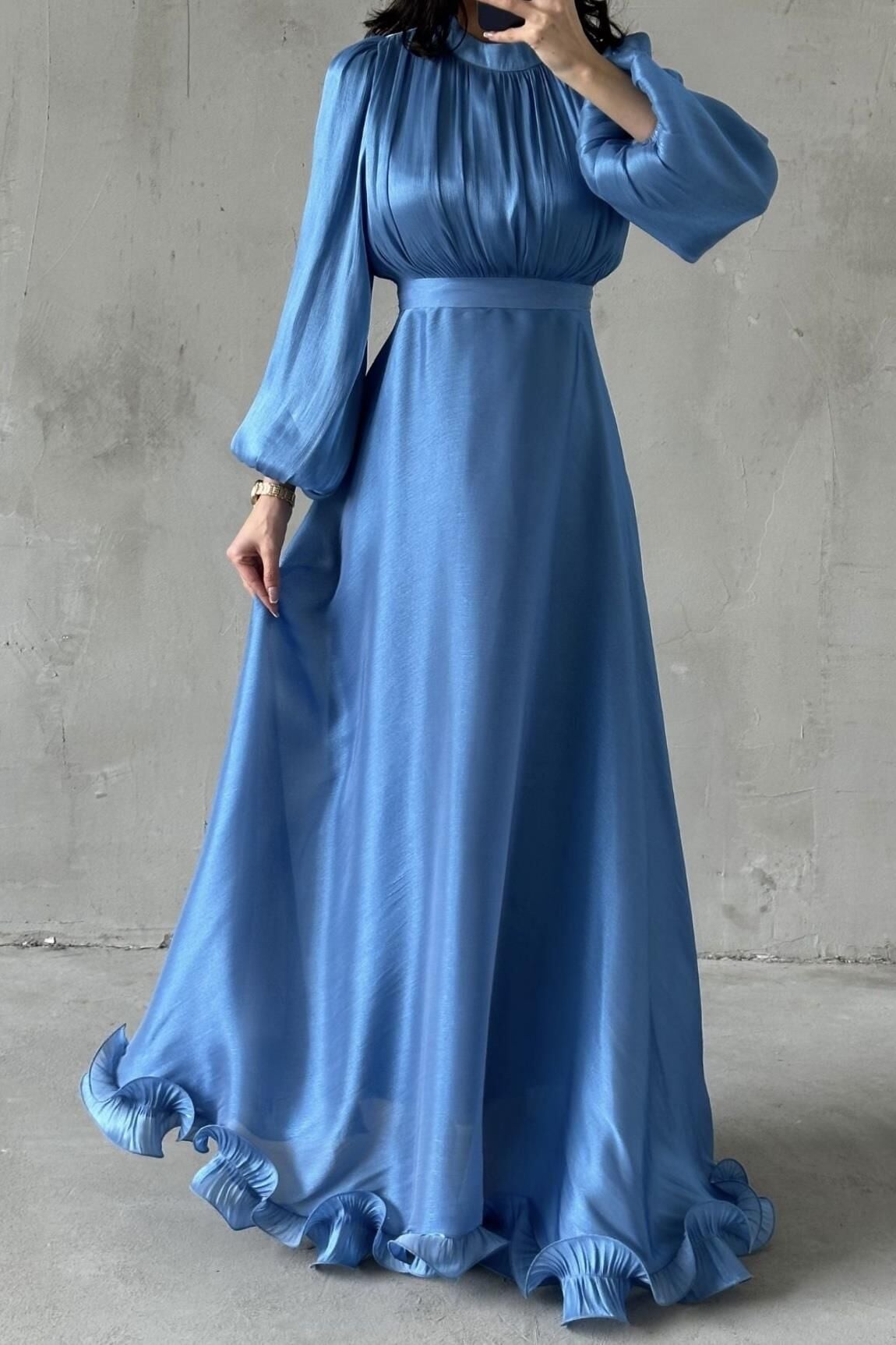 İnci Akış Tesettür Abiye İndigo