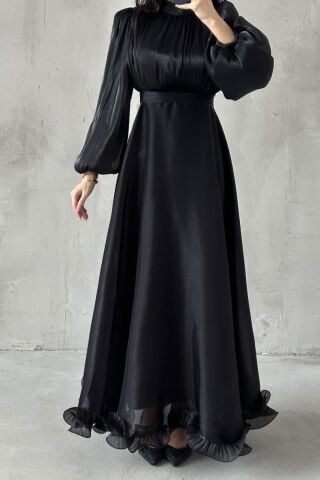 Pearl Flow Hijab Evening Dress Black