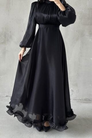İnci Akış Tesettür Abiye Siyah