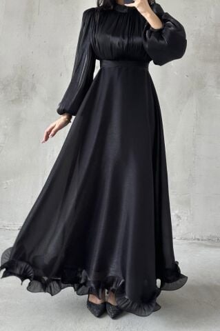 İnci Akış Tesettür Abiye Siyah