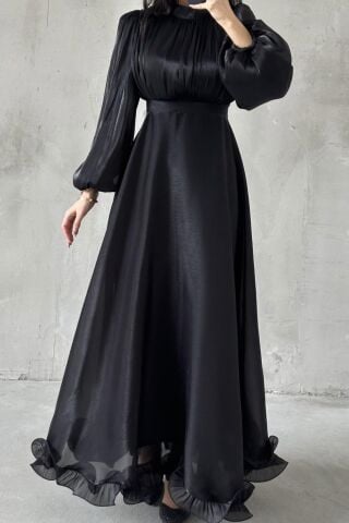 İnci Akış Tesettür Abiye Siyah