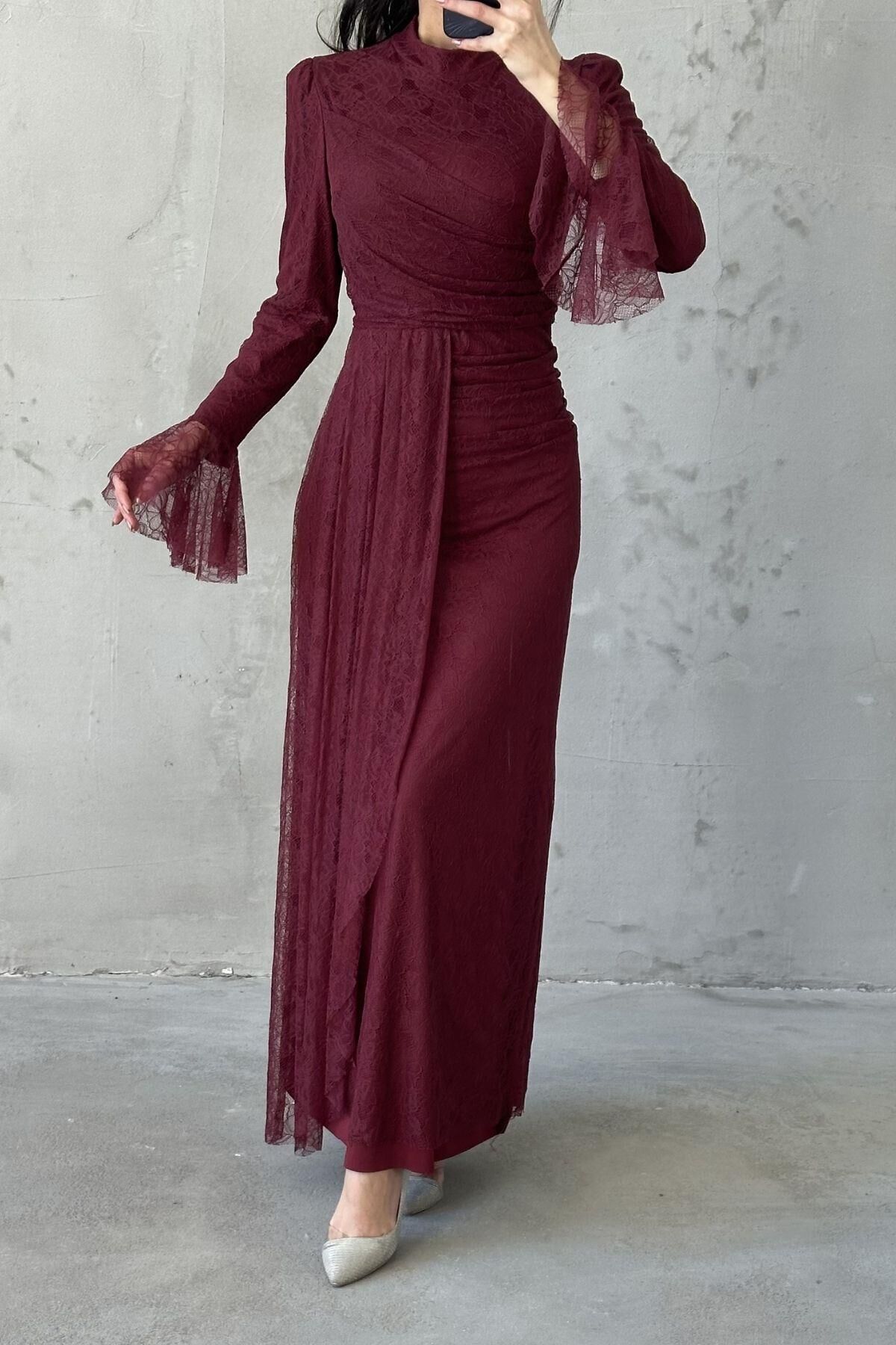 Rosella Tesettür Abiye Bordo