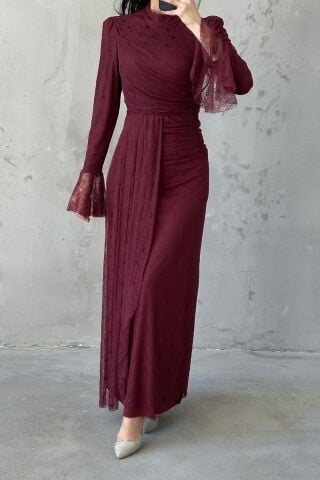Rosella Tesettür Abiye Bordo