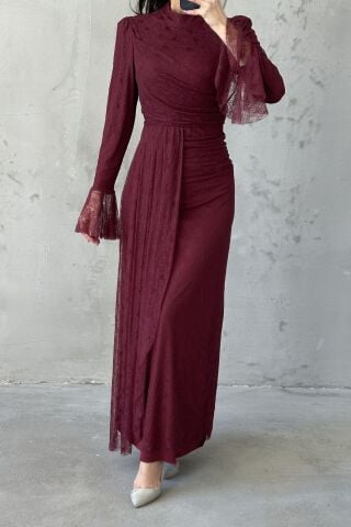 Rosella Hijab Evening Dress Burgundy