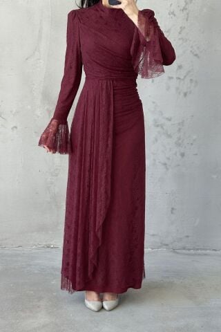 Rosella Tesettür Abiye Bordo