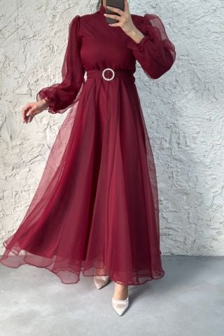 Dalya Zarafet Sunan Basic Bordo Tesettür Abiye - Özel Günler İçin Kusursuz