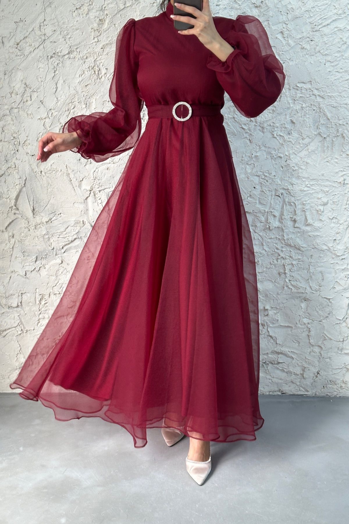 Dalya Zarafet Sunan Basic Bordo Tesettür Abiye - Özel Günler İçin Kusursuz