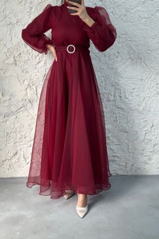 Dalya Zarafet Sunan Basic Bordo Tesettür Abiye - Özel Günler İçin Kusursuz