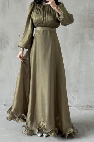 Pearl Flow Hijab Evening Dress Khaki