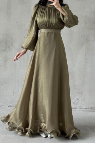 İnci Akış  Tesettür Abiye Haki