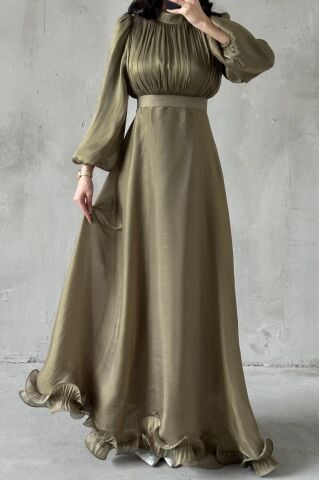 İnci Akış  Tesettür Abiye Haki