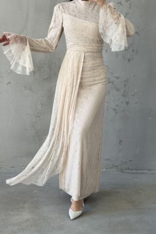 Rosella Tesettür Abiye Krem