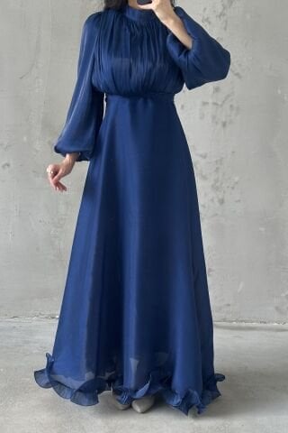Pearl Flow Hijab Evening Dress Navy Blue