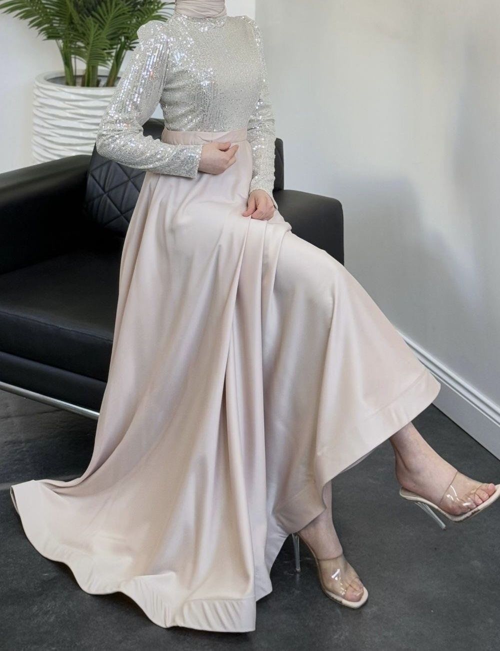 لامعة الترتر الترتر الساتان الحجاب مساء اللباس الحجر