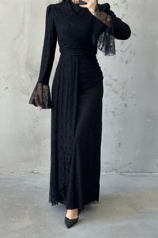 فستان سهرة أسود محجب من روزيلا