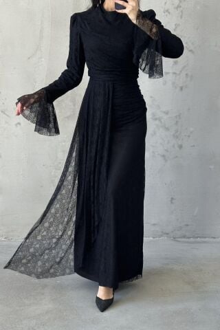 فستان سهرة أسود محجب من روزيلا