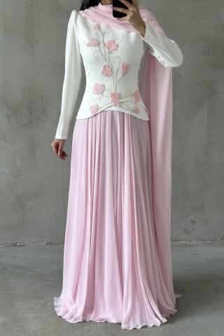 Zerrin Tesettür Abiye Pembe