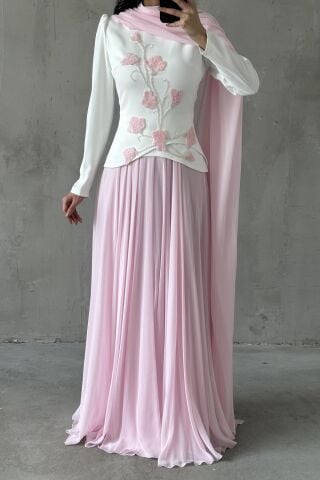 Zerrin Tesettür Abiye Pembe