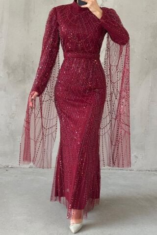 Lunara Modest Evening Dress Burgundy