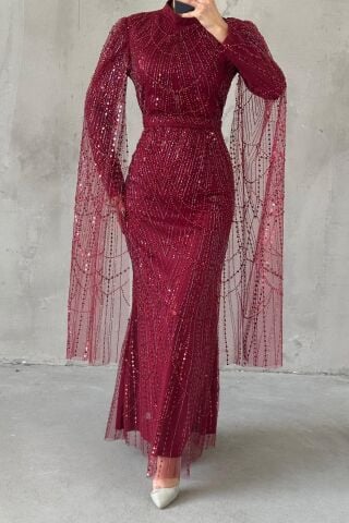 Lunara Tesettür Abiye Bordo