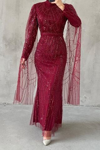 Lunara Tesettür Abiye Bordo