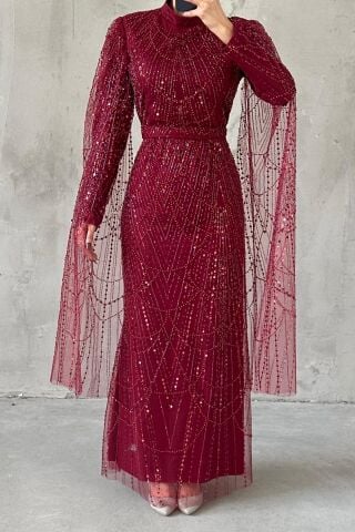 Lunara Tesettür Abiye Bordo