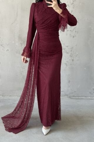 Leya Tesettür Abiye Bordo