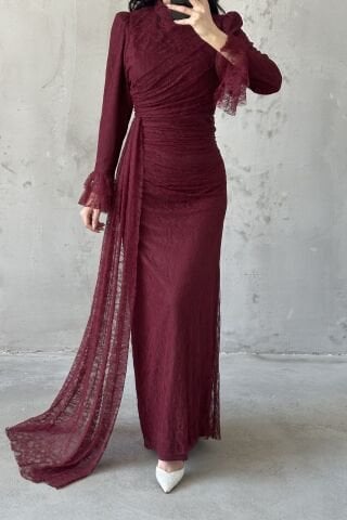 Leya Tesettür Abiye Bordo