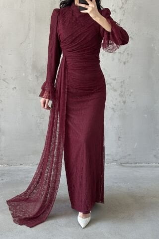 Leya Tesettür Abiye Bordo