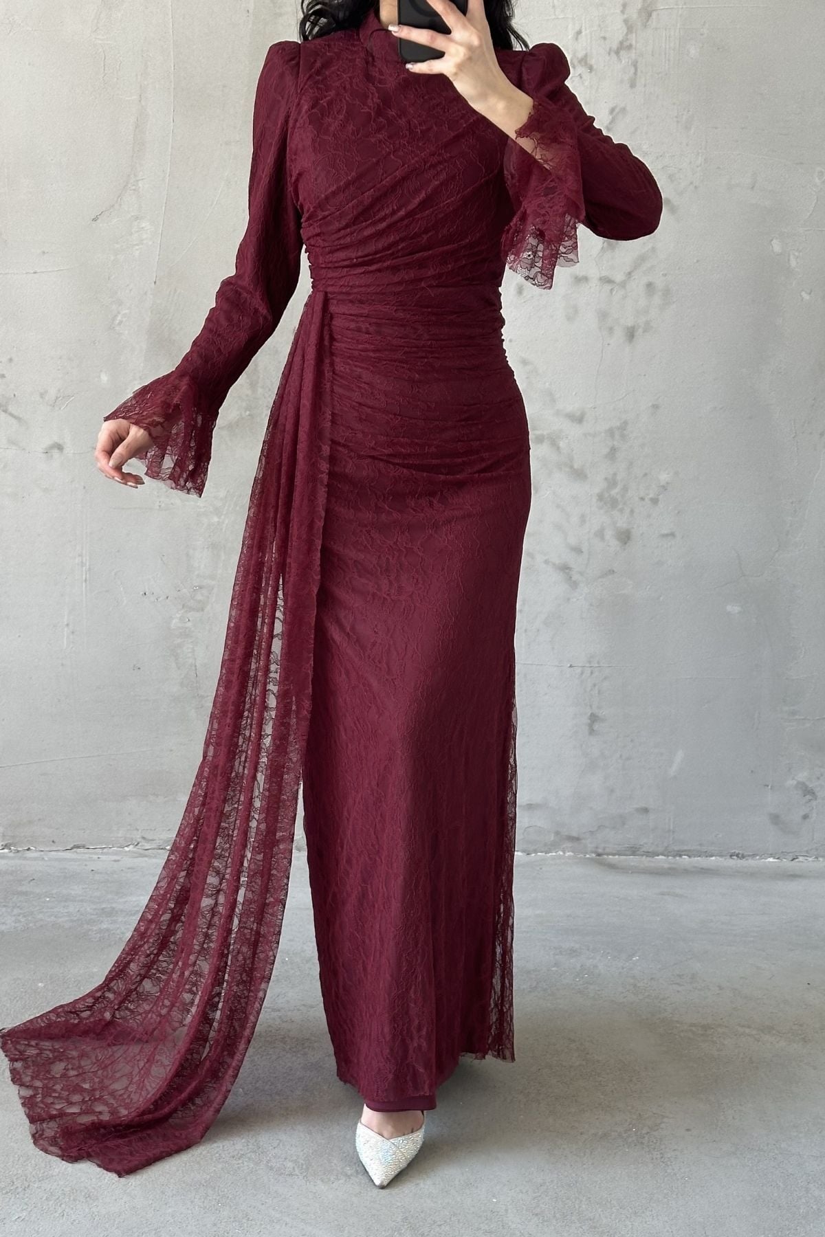 Leya Tesettür Abiye Bordo