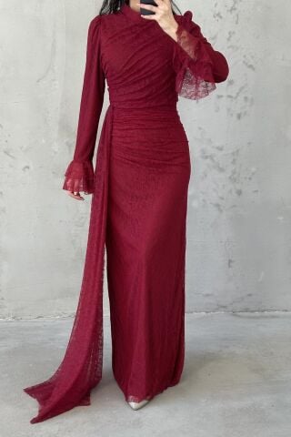 Leya Tesettür Abiye Bordo