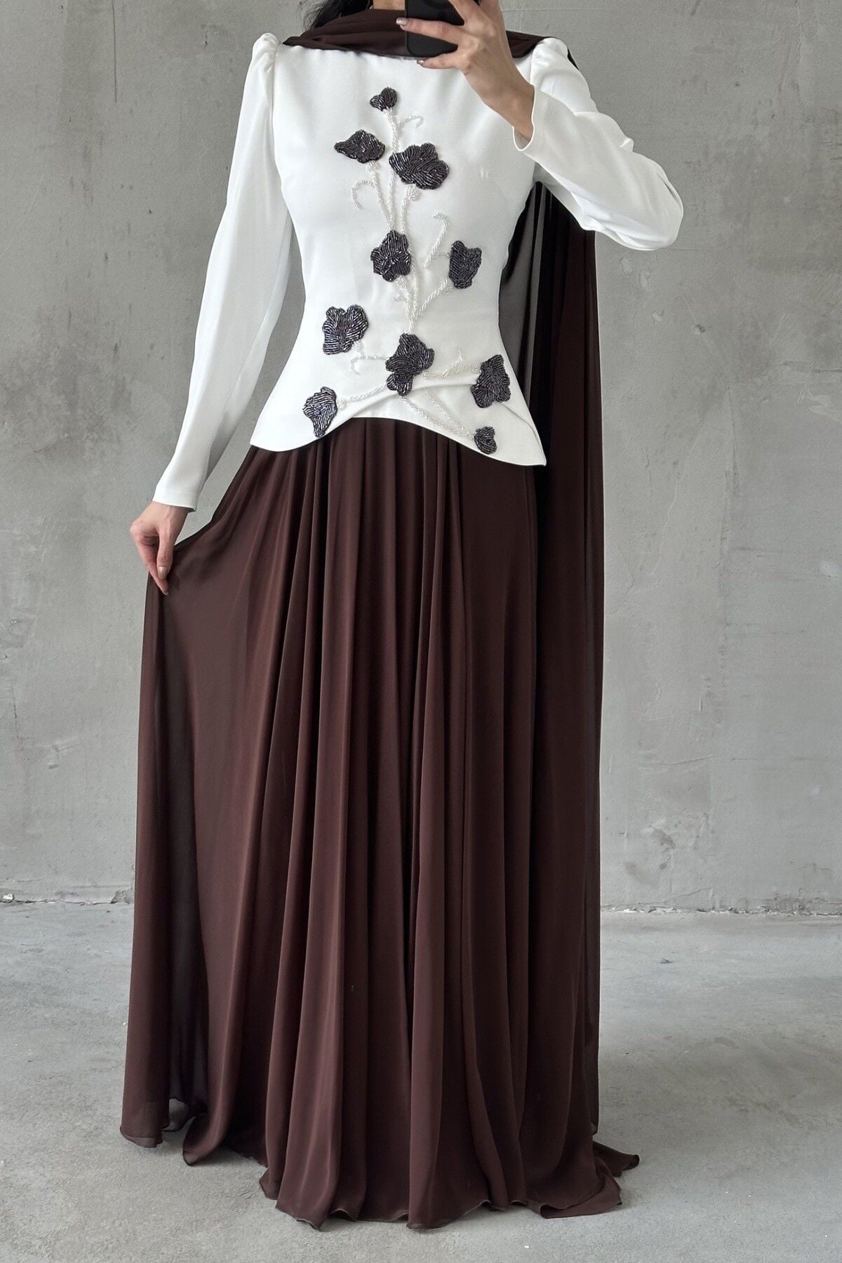 Zerrin Tesettür Abiye Kahverengi