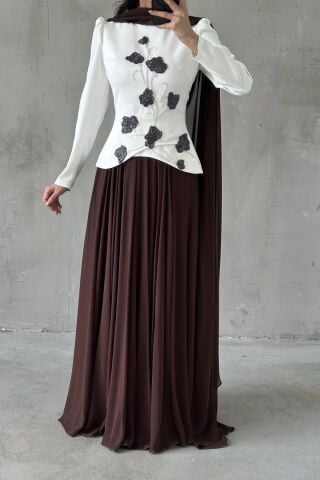 Zerrin Tesettür Abiye Kahverengi