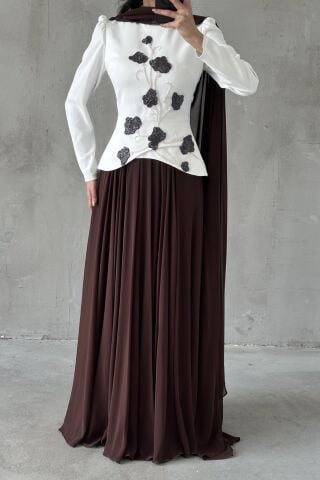 Zerrin Tesettür Abiye Kahverengi