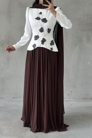 Zerrin Tesettür Abiye Kahverengi