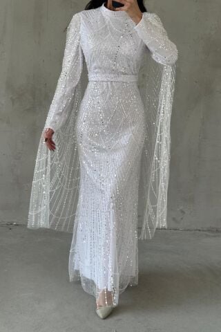 Lunara Hijab Evening Dress White