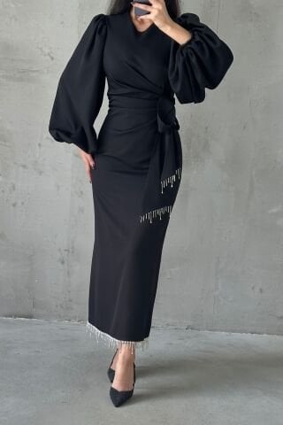 Double Crepe Stylish Design Hijab Evening Dress Black