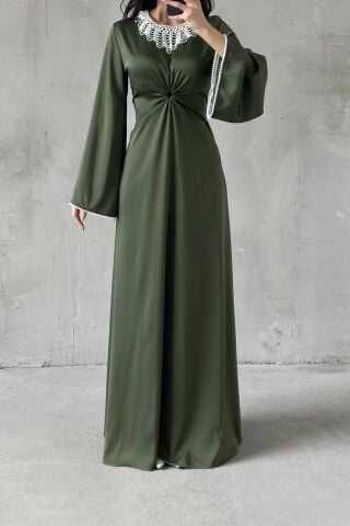 Duru Satin Hijab Evening Dress Khaki