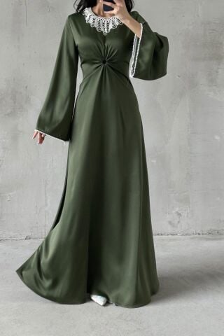 Duru Satin Hijab Evening Dress Khaki